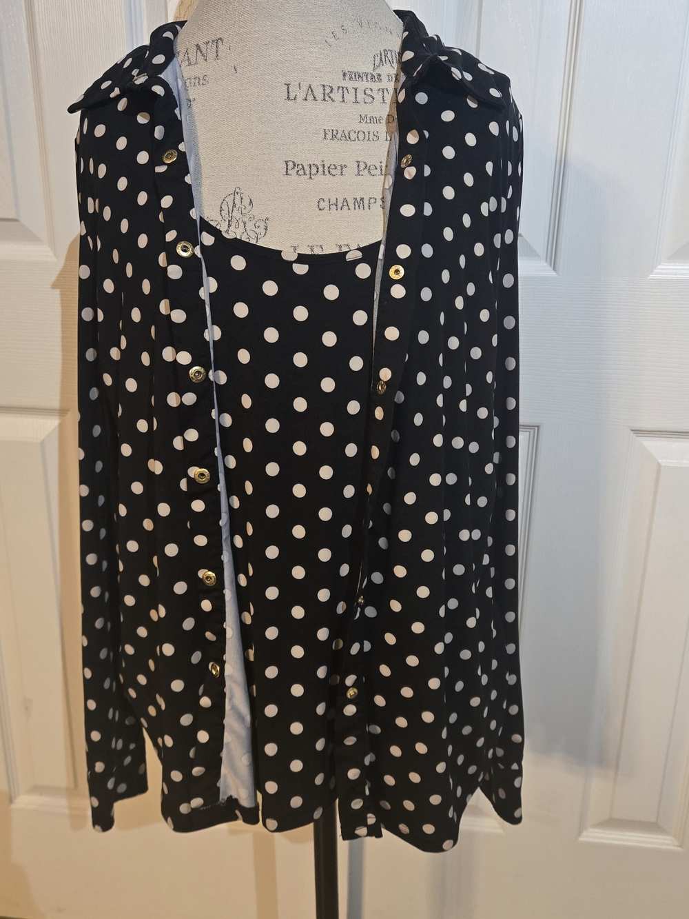 BCBGMaxAzria Black and White Polka Dot Button-Front Jacket